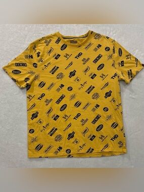 Tommy Hilfiger Denim All-Over Logo Print Yellow Cotton T-Shirt Men’s Size XL